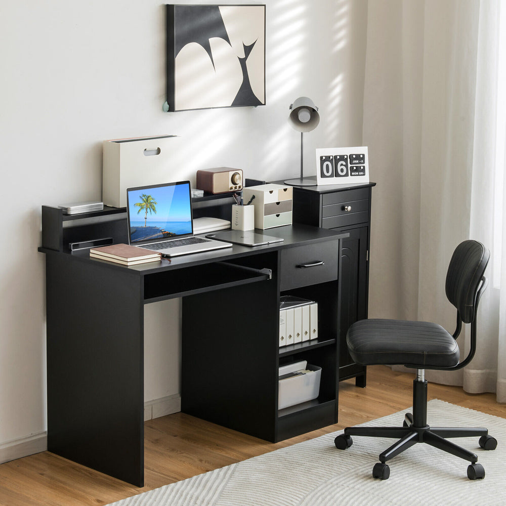 Study Laptop Table with Drawer and Keyboard Tray-Black - Gallery View 1 of 11