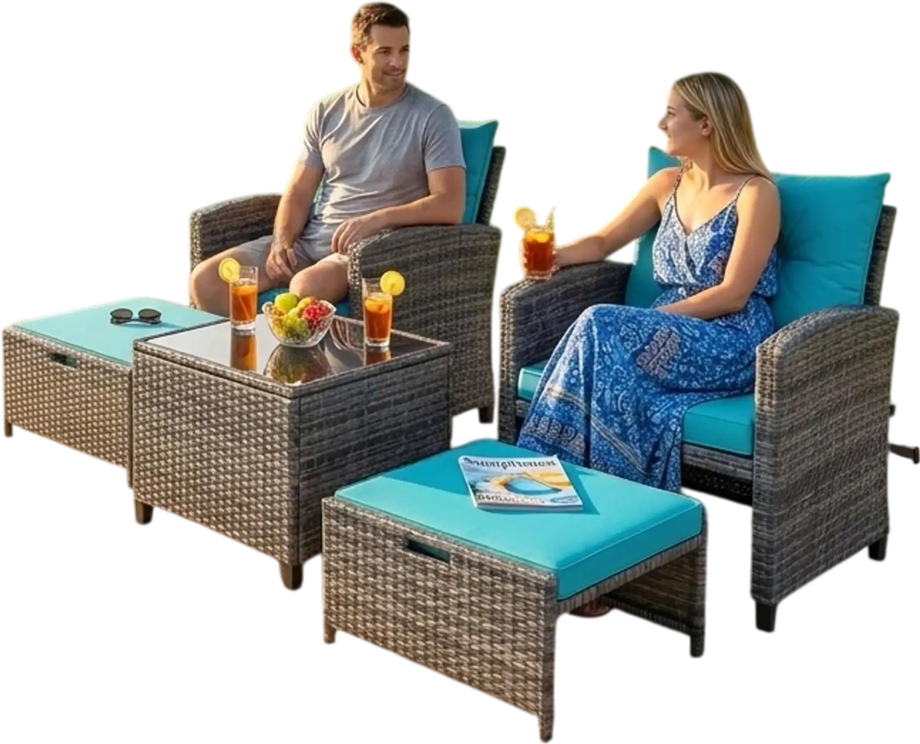 Costway 5-Pc Rattan Patio Furniture Set Water Slide 10' LED Offset Umbrella 34259613 New