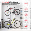 Adjustable bike storage rack with vertical stand for 4 bikes, featuring heavy-duty carbon steel and anti-slip rubber.
