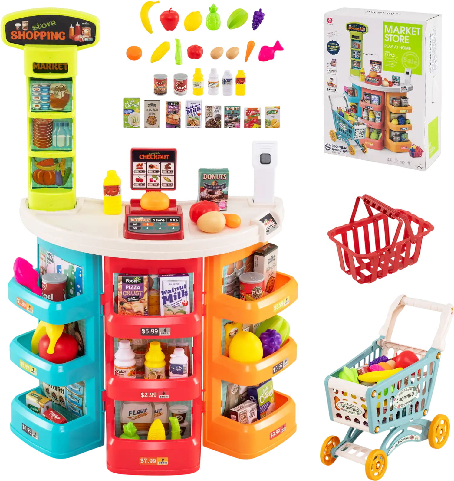 Costway Kids Grocery Store Supermarket Playset w/ Shopping Cart 76 Pc 41752242 New
