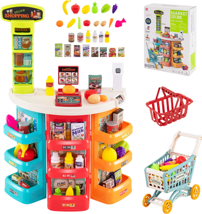 Costway Kids Supermarket Grocery Store Pretend Playset w/ Shopping Cart 76-Pc 41752242 New