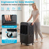 Swamp cooler with 1800 CFM airflow, 7-gallon detachable tank, and universal wheels for easy mobility indoors and.