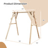 Heavy duty wooden swing frame dimensions showing 67" width, 68" height, and 65" depth for backyard stability.