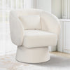 Beige swivel accent chair with curved back and removable lumbar pillow, designed for optimal comfort and support.