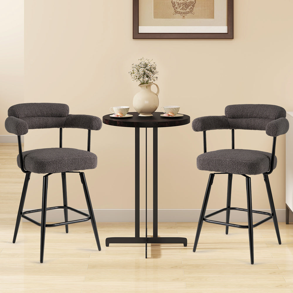 Swivel Bar Stool Set of 2 Counter Height Chairs with Curved Back and Arms-Grey - Gallery View 1 of 10