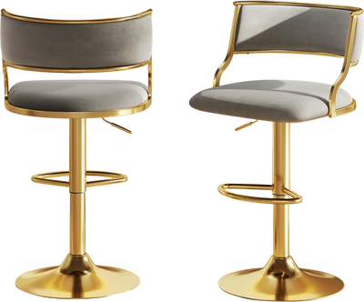 Costway Set of 2 Swivel Dutch Velvet Height Adjustable Bar Stools Grey 148236579 New