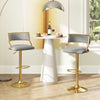 Swivel bar stool set of 2 in grey Dutch velvet with gold base, height adjustable for versatile island seating.