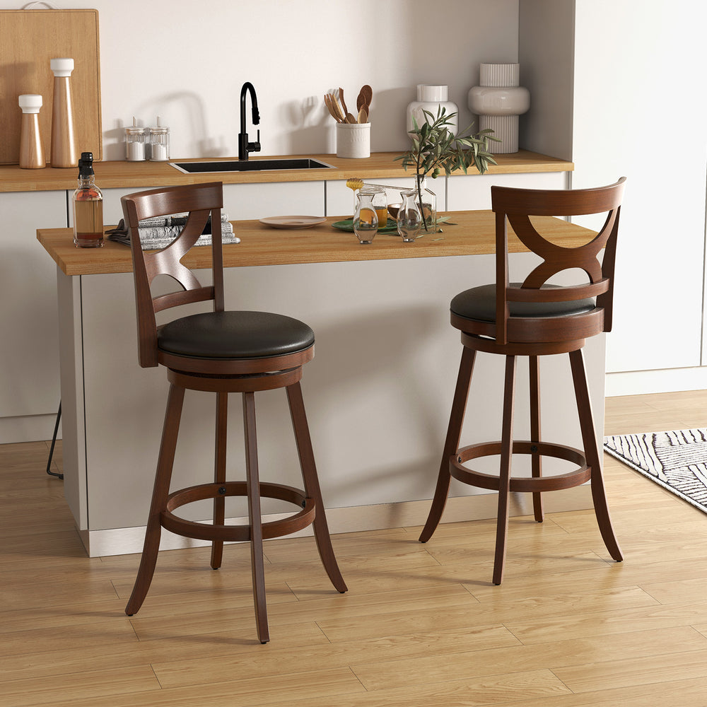 Swivel Bar Stools Set of 2 with Soft Cushion and Elegant Hollow Backrest-29 inches - Gallery View 1 of 7