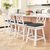 Set of 4 swivel bar stools with backrest and upholstered seat cushions, featuring a white rubber wood frame for kitchen.