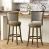 Set of 2 swivel bar stools with soft-padded seats and curved backs, perfect for kitchen or dining areas.