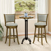 Set of 2 swivel bar stools with soft-padded seats, rubber wood frame, and breathable linen fabric for comfort.