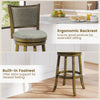 Swivel bar stool set with ergonomic backrest and built-in footrest, upholstered in breathable linen for comfort.