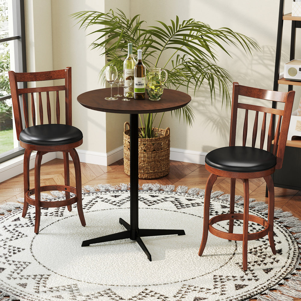 Set of 2 swivel bar stools with faux leather upholstery, 24-inch height, ideal for kitchen islands or home bars.