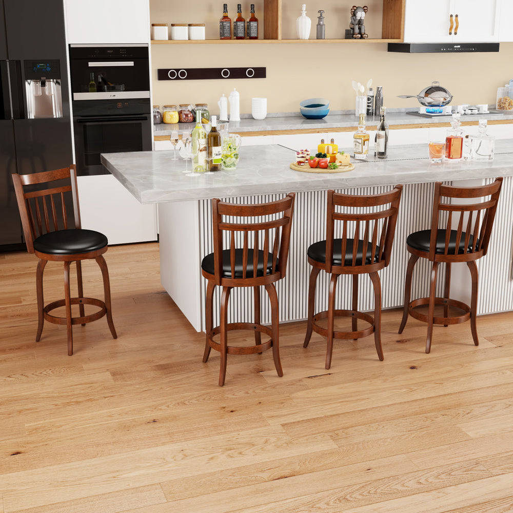 Swivel bar stools set of 2 with faux leather upholstery, 24-inch height, perfect for kitchen island seating.