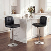 Set of 2 black swivel bar stools with adjustable height, footrests, and metal bases, perfect for kitchen or dining.