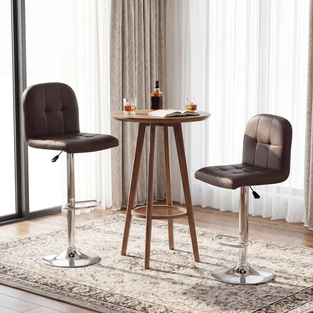 Swivel Bar Stools Set of 2 with Footrests and Metal Base-Brown - Gallery View 1 of 9