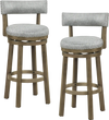 Set of 2 swivel bar stools with linen fabric upholstery and curved backrest, perfect for kitchen islands or home bars.
