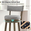 Swivel bar stool featuring a 360-degree seat, linen fabric upholstery, and a solid rubberwood frame for kitchen islands.