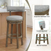 Swivel bar stool with linen fabric upholstery, curved backrest, and nailhead trim, ideal for kitchen islands or home.