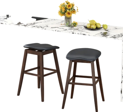 Costway Swivel Bar Stools Set of 2 Padded Contoured Seat Footrest Black Brown 948532761 New