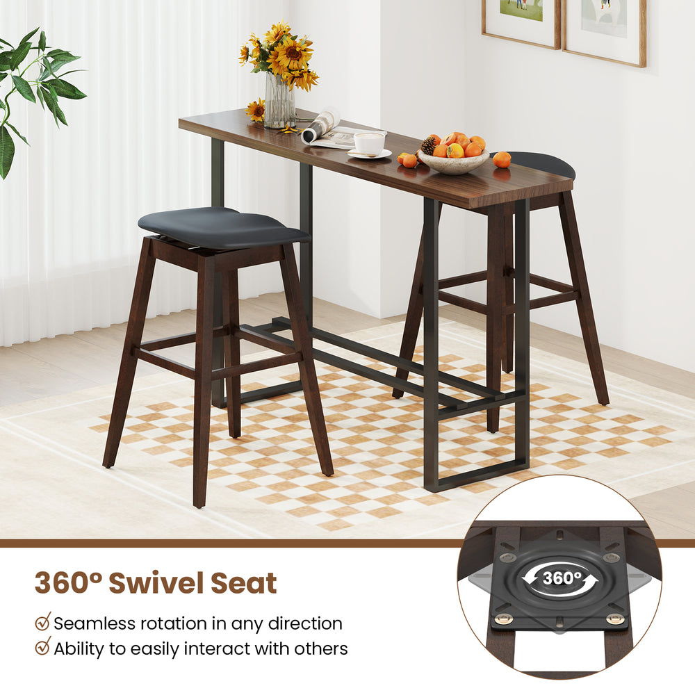 Swivel bar stools set of 2 with padded contoured seats in black and brown, ideal for kitchens and dining rooms.