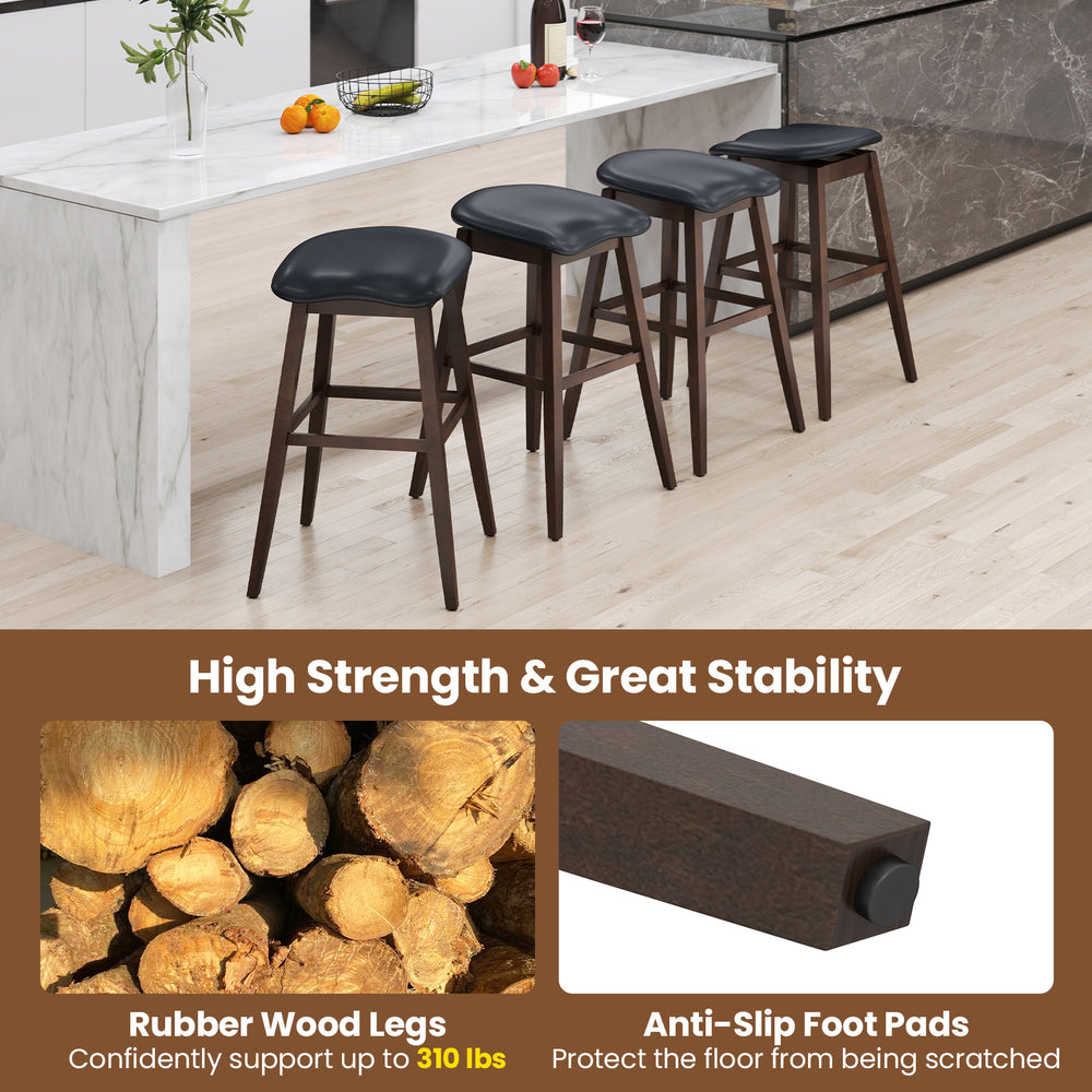 Swivel bar stools set of 2 with padded contoured seats and rubber wood legs, perfect for kitchens and dining rooms.