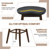Contoured black padded seat and footrest of swivel bar stools set, designed for optimal comfort in kitchens and cafes.