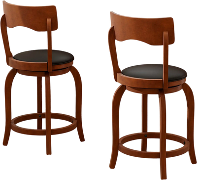 Costway Swivel Bar Stools Set of 2 Upholstered Rubber Wood 24