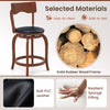 Swivel bar stool with rubber wood frame, soft PVC leather seat, and curved backrest for kitchen or bar use.