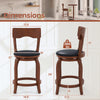 Swivel bar stool with rubber wood frame and upholstered seat, featuring a curved backrest for comfort and support.