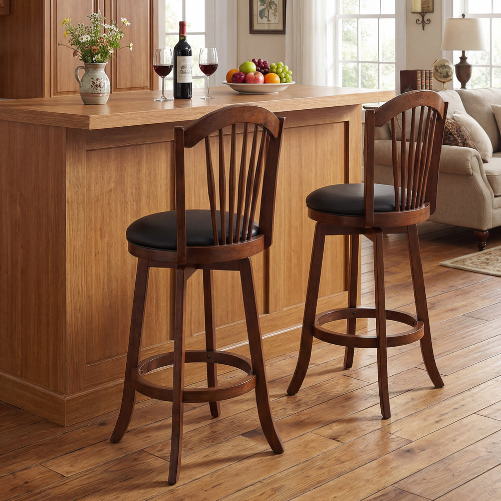 Swivel Bar Stools with Backrests and Wood Frame for Kitchen Island-29 Inch - Gallery View 1 of 10