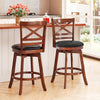Set of 2 swivel barstools with backrest, solid rubberwood, and waterproof PU leather for kitchen or bar use.
