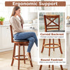 Swivel barstool with curved backrest and round footrest, made of solid rubberwood for kitchen or bar use.