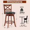 Swivel barstool with backrest and footrest, 24 inches high, solid rubberwood, ergonomic design for kitchen or bar use.