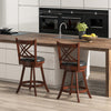 Set of 2 360° swivel upholstered barstools with backrest and footrest, featuring rubber wood for kitchen or home bar.