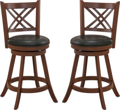 Costway Swivel Upholstered Bar Stools Set of 2 with Back Footrest 37986421 New