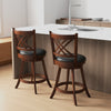 Set of 2 360° swivel upholstered barstools with backrest and footrest, featuring durable rubber wood for kitchen or.