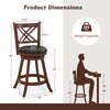 Detailed dimensions of the 360° swivel upholstered barstool set, featuring a 265 lbs weight capacity and farmhouse.