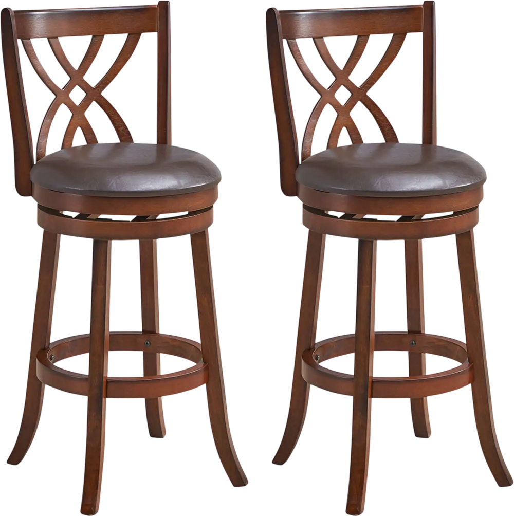 360° swivel counter height chairs with PU leather cushioned seats and rubber wood construction for stylish comfort.