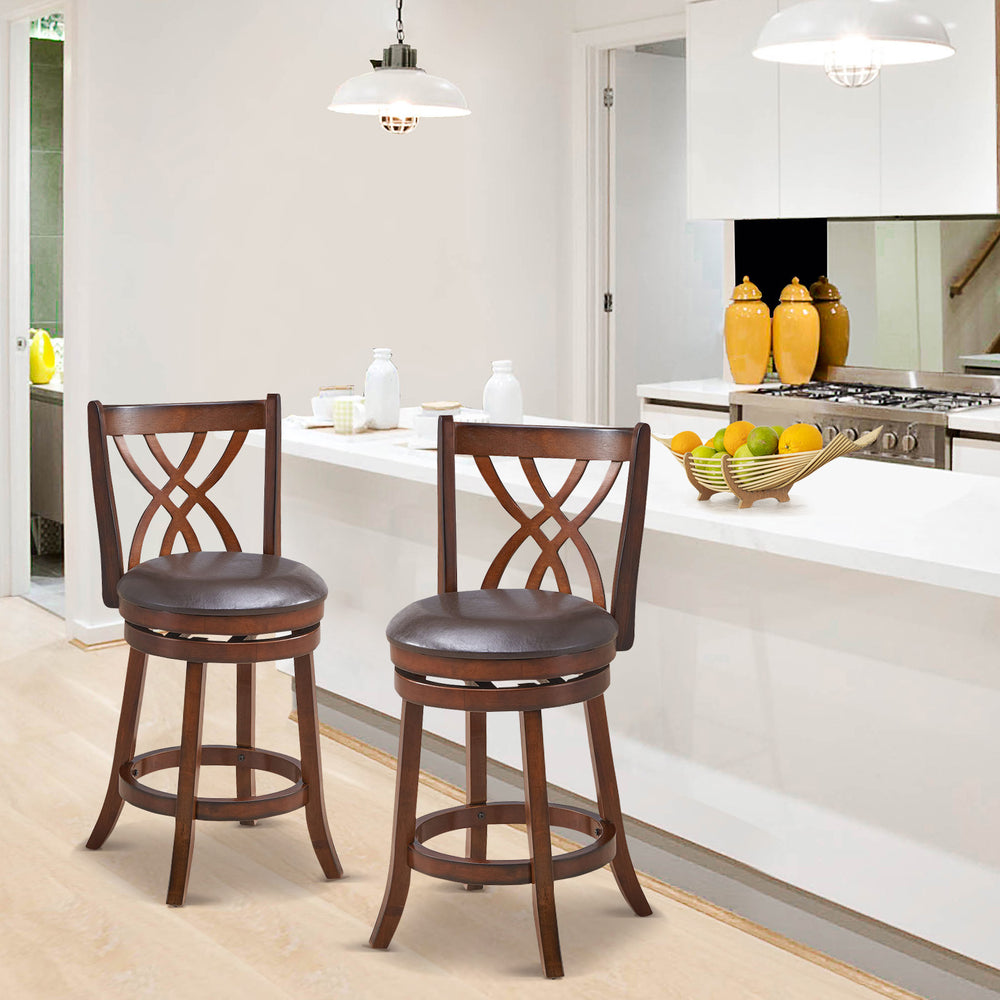 360° Swivel Counter Height Chairs with PU Leather Cushioned Seat and Footrests-26 inches - Gallery View 1 of 10