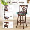 360° swivel counter height chair with PU leather cushioned seat, rubber wood frame, and elegant curved backrest.