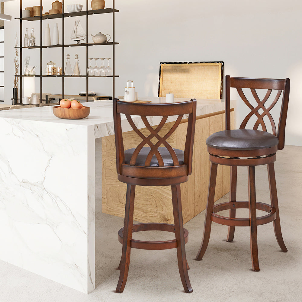 Counter height chair with 360° swivel design, PU leather cushioned seat, and elegant curved backrest for stylish.