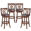 Set of four 360° swivel counter height chairs with PU leather cushioned seats and sturdy rubber wood construction.