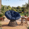 Swivel Papasan Chair Round Wicker Lounge Chair with Thick Cushion-Navy - Gallery View 1 of 10