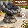 Swivel Papasan chair with thick grey cushion, made of sun-protective PE rattan, ideal for outdoor relaxation.
