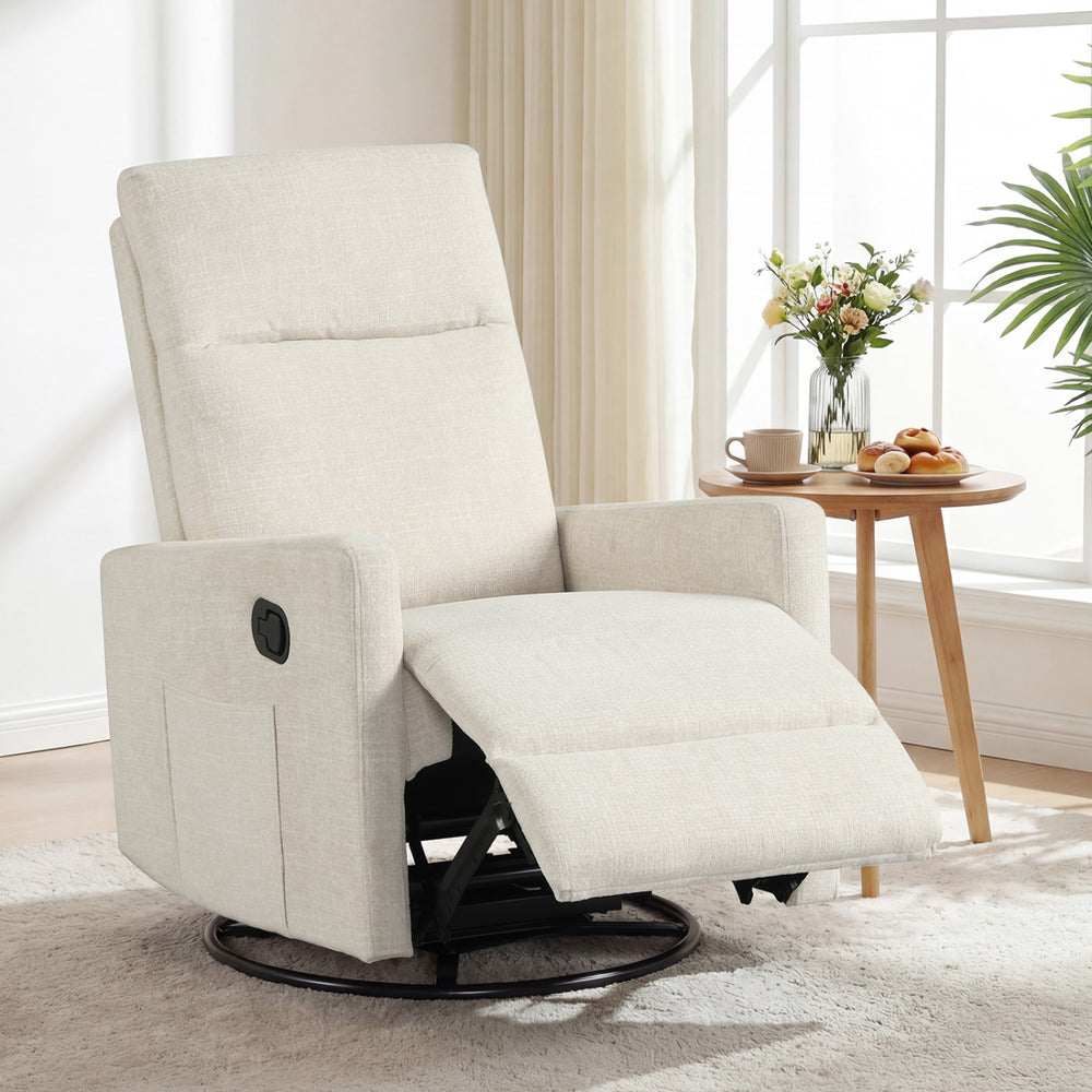 Swivel Rocking Chair 360° Nursery Reclining Rocker Armchair with Cushioned Back-Beige - Gallery View 1 of 10