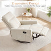 Beige swivel rocking chair with cushioned back and footrest, featuring ergonomic design for nursery comfort.