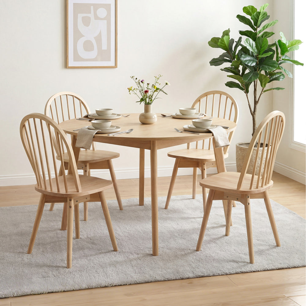 Swivel Windsor Dining Chairs Set of 4 with Solid Rubber Wood Frame-Natural - Gallery View 1 of 8