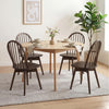 Set of four swivel Windsor dining chairs in walnut with solid rubber wood frame, perfect for comfortable dining.