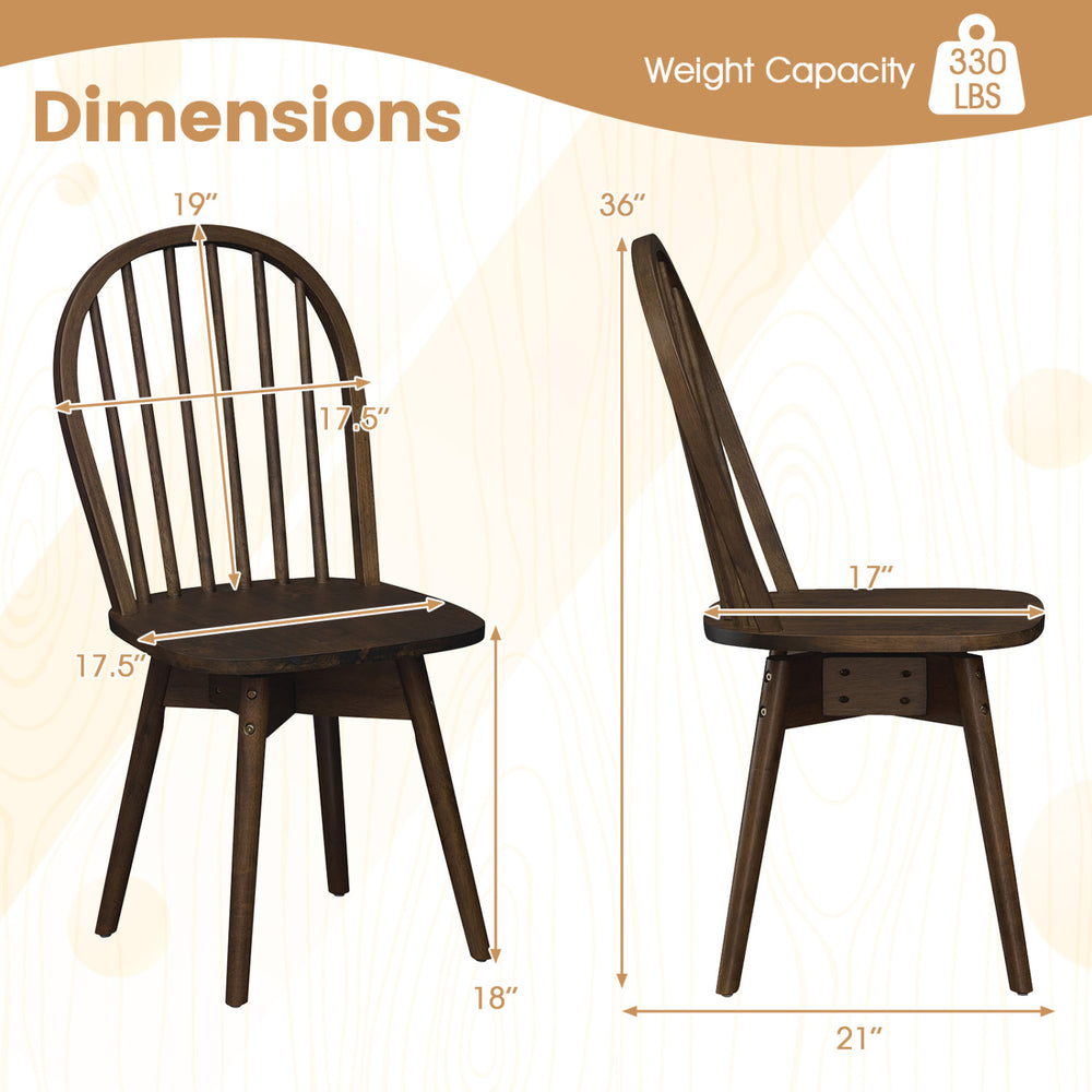Swivel Windsor dining chair dimensions with solid rubber wood frame in walnut, featuring a comfortable wide seat and.